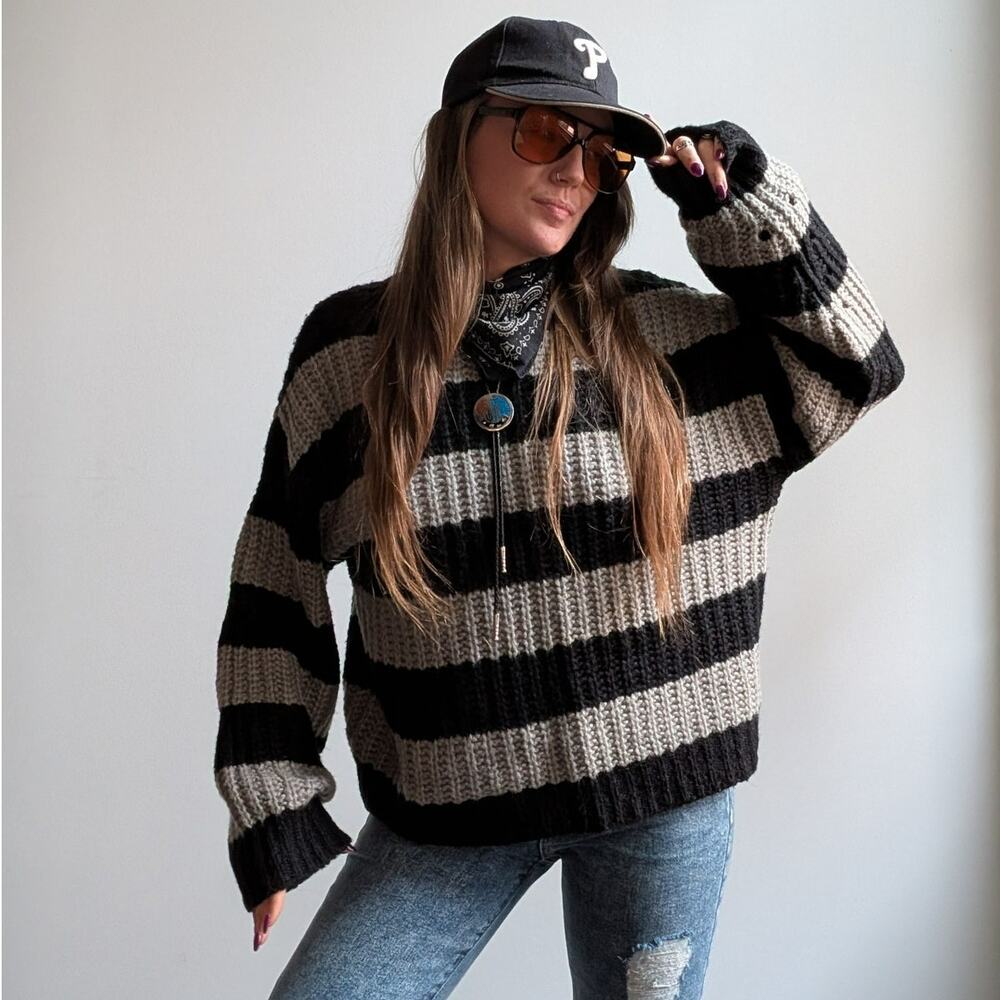 Vintage Black and Cream Striped Sweater